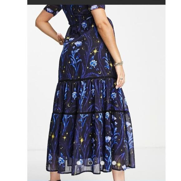 ASOS Hope & Ivy Maternity open back star print midi dress in cobalt  Size 8 - Picture 11 of 15